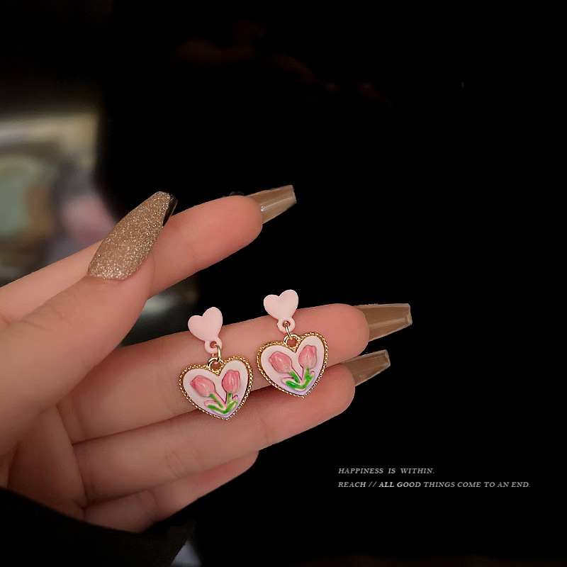 925银针法式复古爱心珍珠耳环女气质高级感ins风耳钉网红耳饰批发详情3