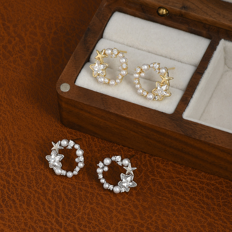 秋季新款微镶锆石气质耳钉女S925银针小众设计感星星耳饰简约耳坠详情7