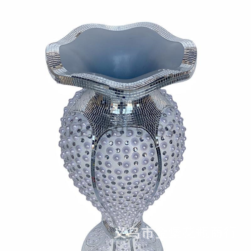 Golden Castle Vase, European-style simple vase with diamond bead glass lens, floor-standing vase, trumpet flower-shaped flower pot, living room, hotel, home, shopping mall, ceramic decoration pic 25