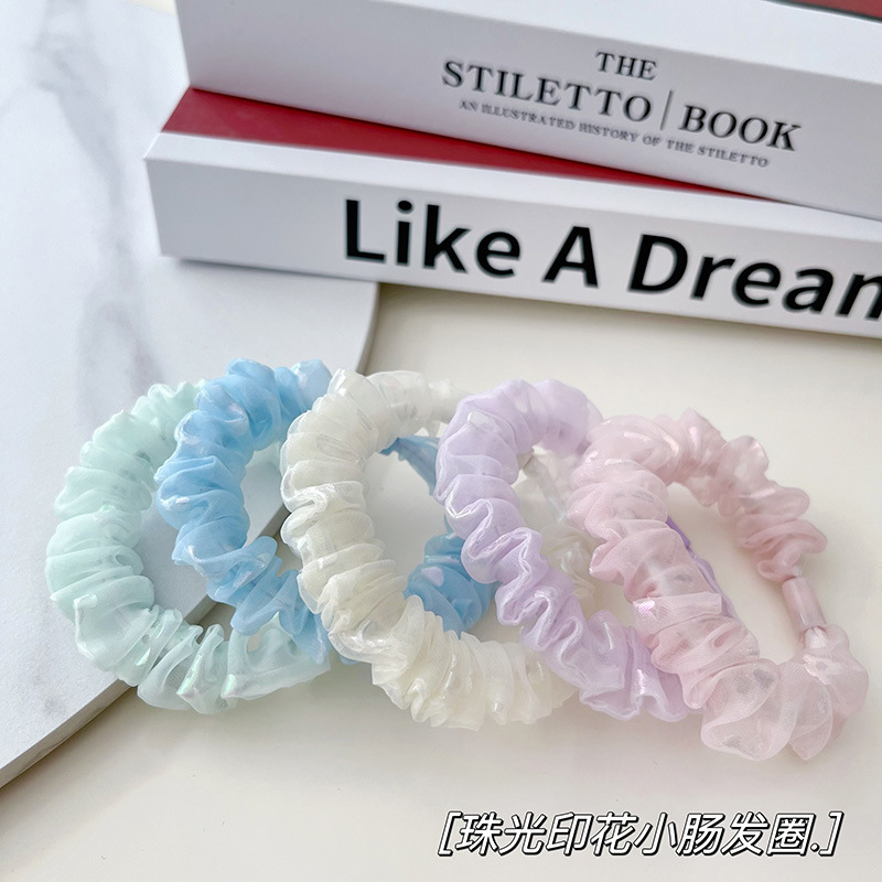 印花小肠发圈高级感少女马尾皮筋超仙网纱头绳清新糖果色发绳森系详情4