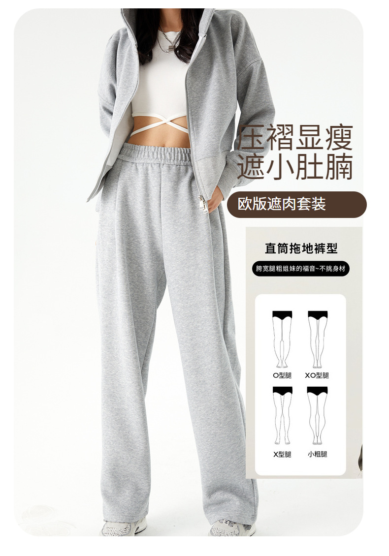 【云朵套装】连帽加绒双拉链空气棉运动高腰欧美风时尚卫衣套装女详情5