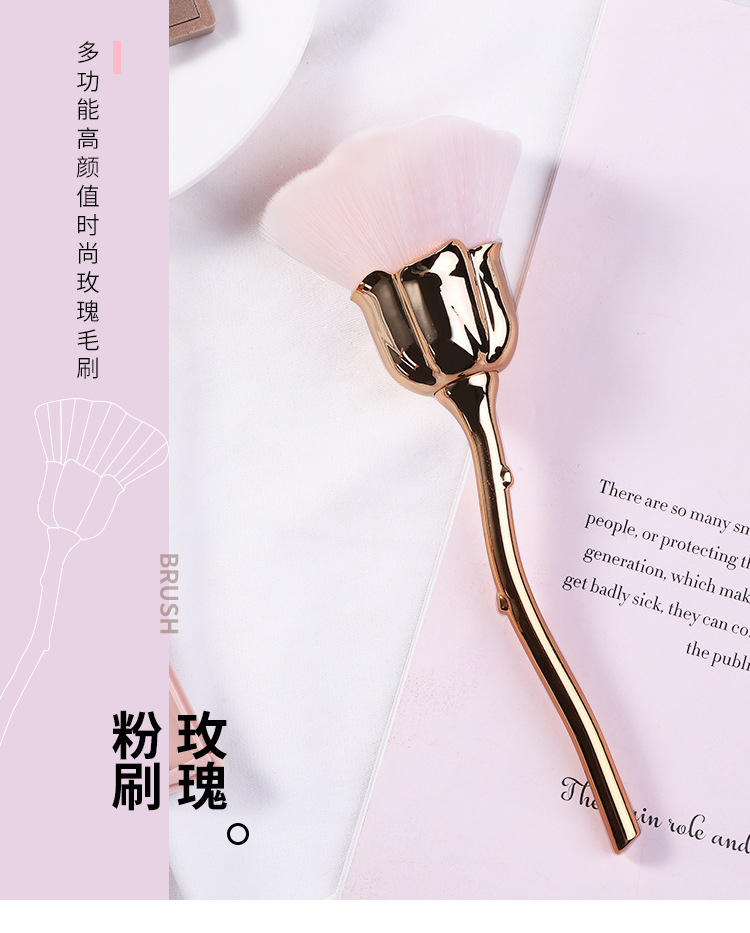 Nail art dust brush, pink bristle rose-shaped brush, nail art brush, nail trimming and cleaning brush, powder brush, blush brush, shanilak pic 1
