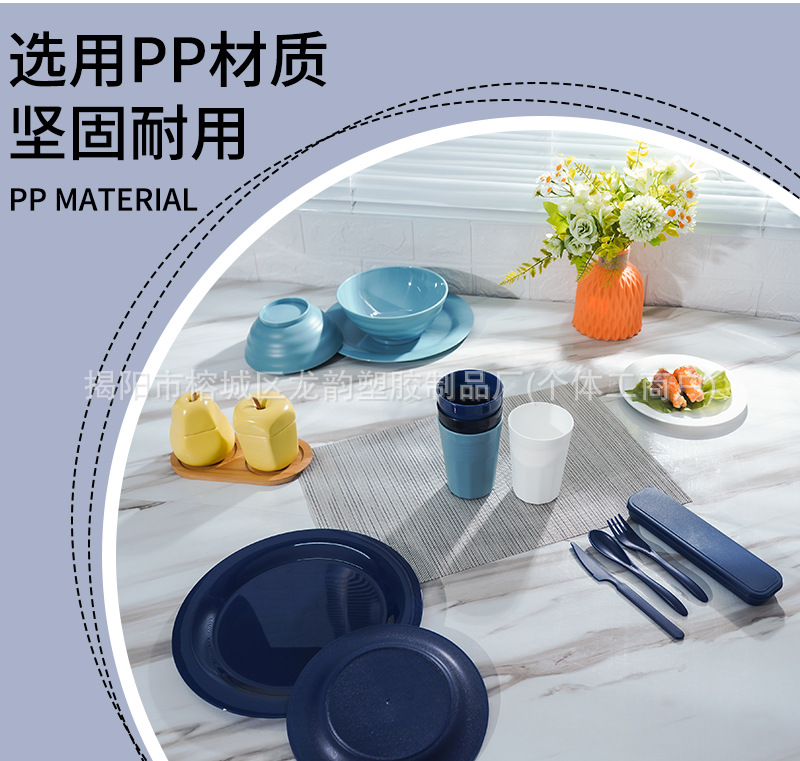 Amazon wheat straw pure PP plate, bowl, cup, dish, knife, fork, spoon, tableware box set, gift set, cross-border batch for Europe and America pic 6