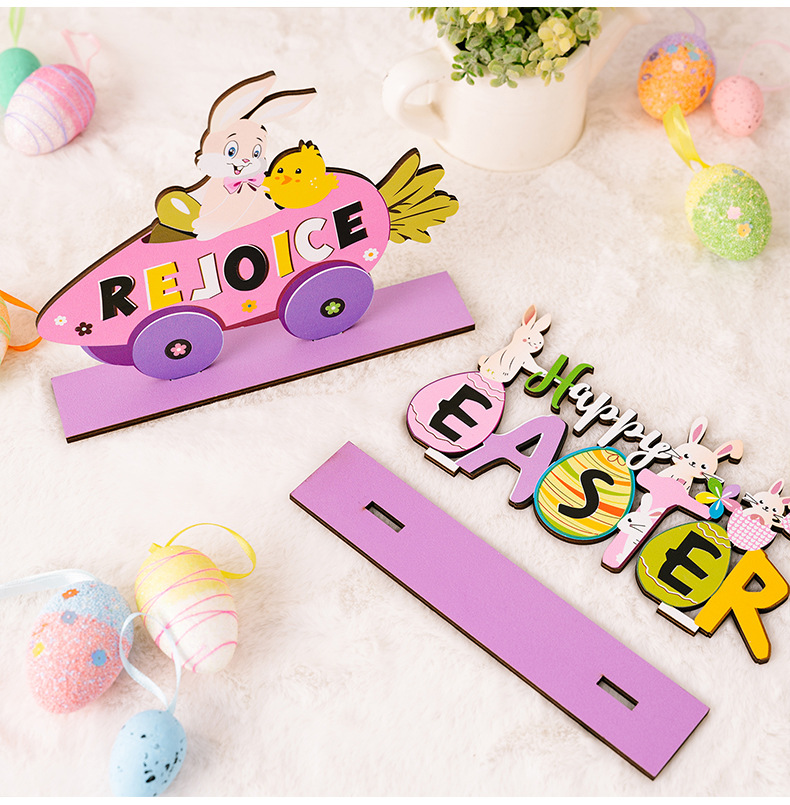 Cross-border new products: Haobei Easter Decorations, Easter Rabbit figurines, Easter purple wooden letter figurines pic 8