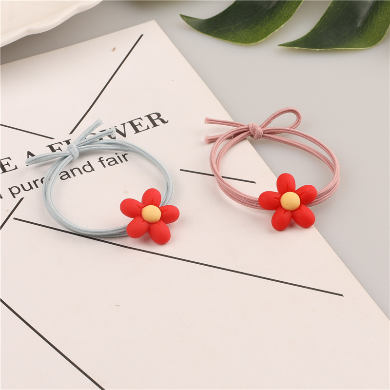 New small red flower hair band, five-petal flower cartoon flower hair tie, hair tie rubber band, high-elasticity braided hair tie pic 15