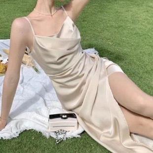 黑色吊带气质连衣裙夏季女法式吊带裙设计感裙子内搭打底小黑裙详情6