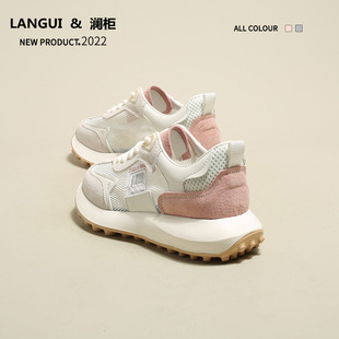 【澜柜】北海道 厚底系带帆布鞋女2022年新款网面平底小白鞋子女详情11