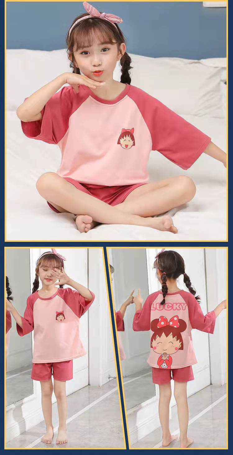 儿童女童睡衣夏纯棉短袖夏季薄款女孩公主中大童全棉家居服套装详情10