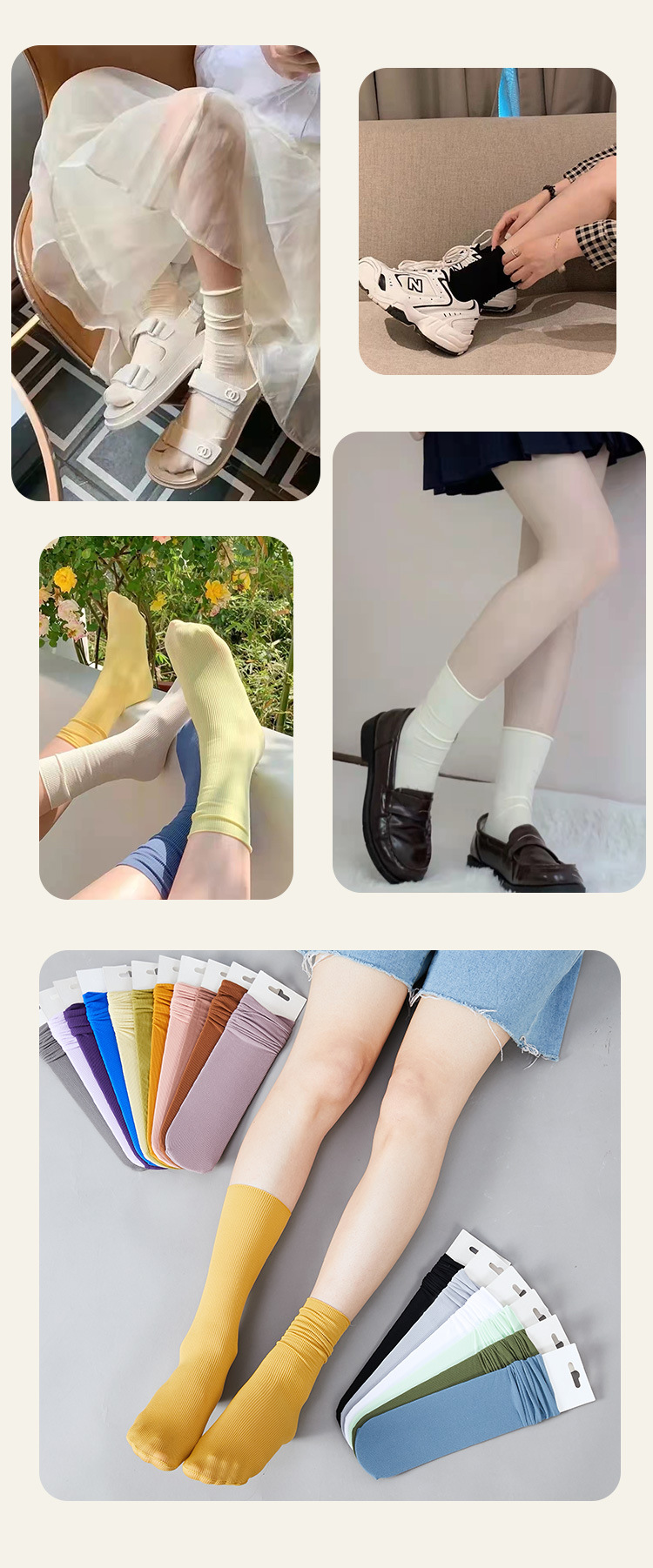 Calcetines de mujer de color sólido slim calcetines de hielo de verano de tubo medio de terciopelo diurno heap calcetines de caramelo respirables al por mayor pic 5