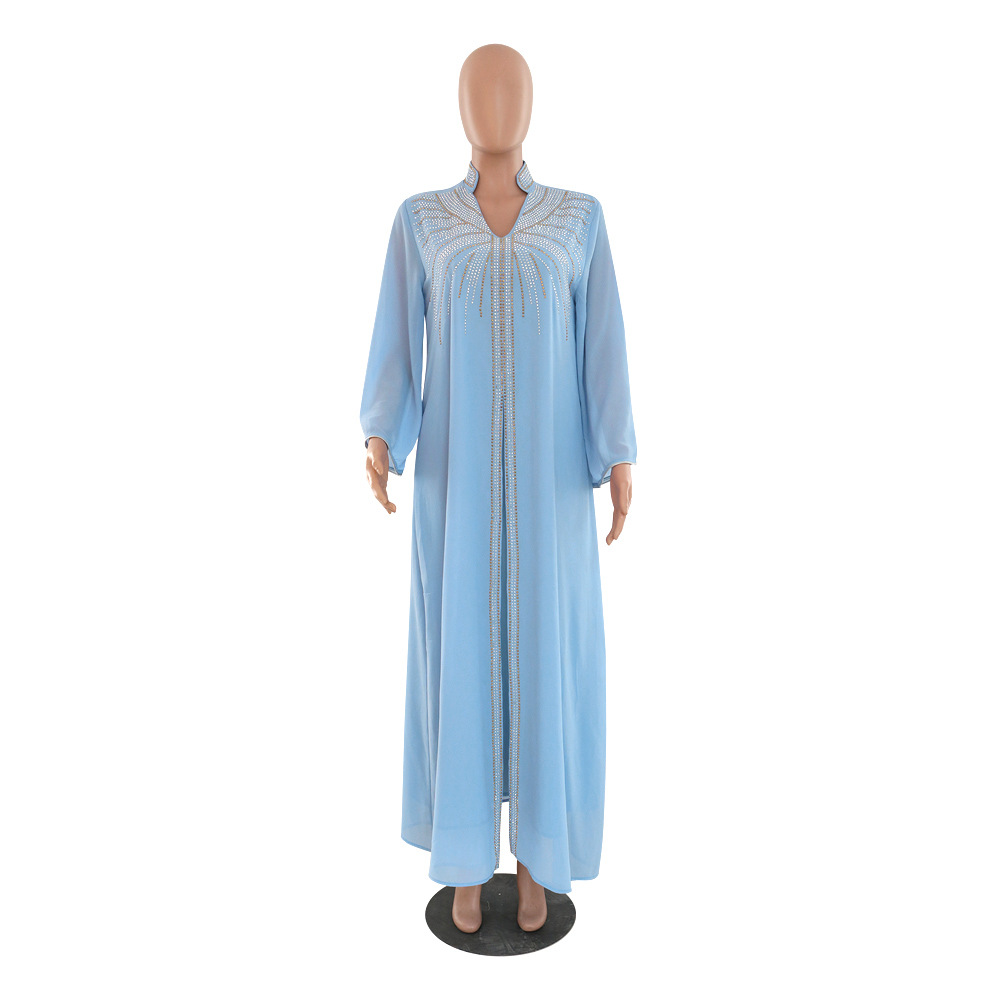 XQY500090 Foreign trade Arab robe, Middle East kaftan fashion Hot diamond belted chiffon dress pic 64
