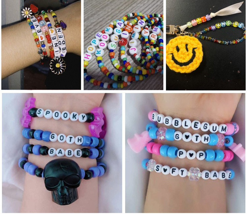 100颗/包亚克力彩色英文字母珠透明糖果色扁圆散珠diy手串珠材料详情13