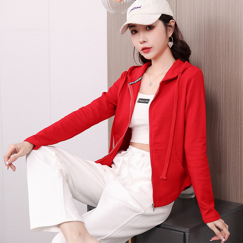 Early spring pure cotton fashionable casual set for women, loose, sporty and slimming straight-leg high-waisted wide-leg pants, zipper hooded jacket pic 83
