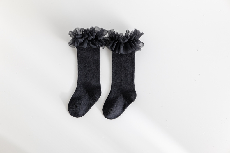 2022秋新款西班牙儿童花边中筒袜蓬蓬网纱芭蕾拉丁跳舞袜红色袜子详情18