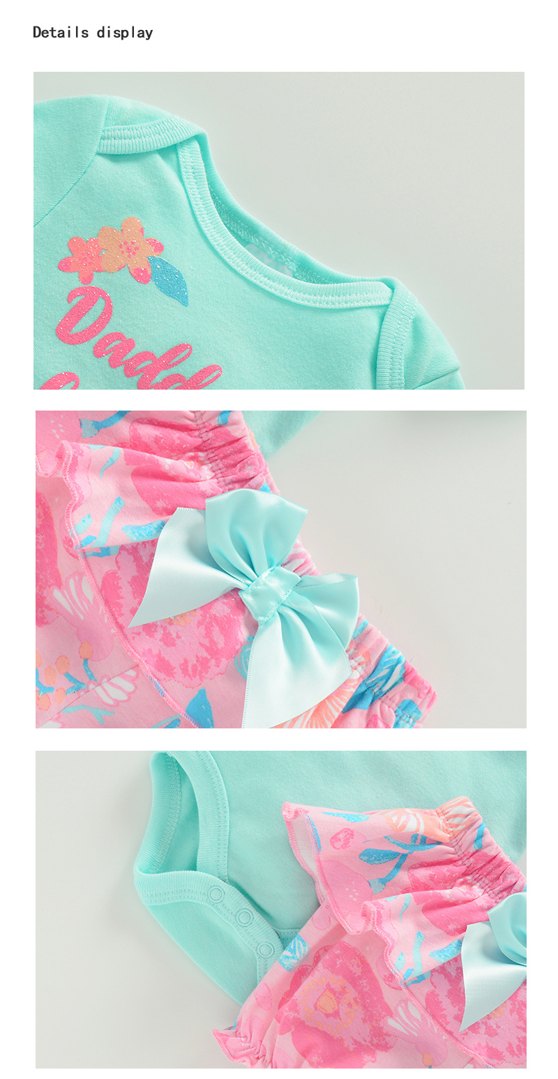 新款Payifang婴儿连体衣 女宝宝短袖三角哈+裙边短裤+头套详情5