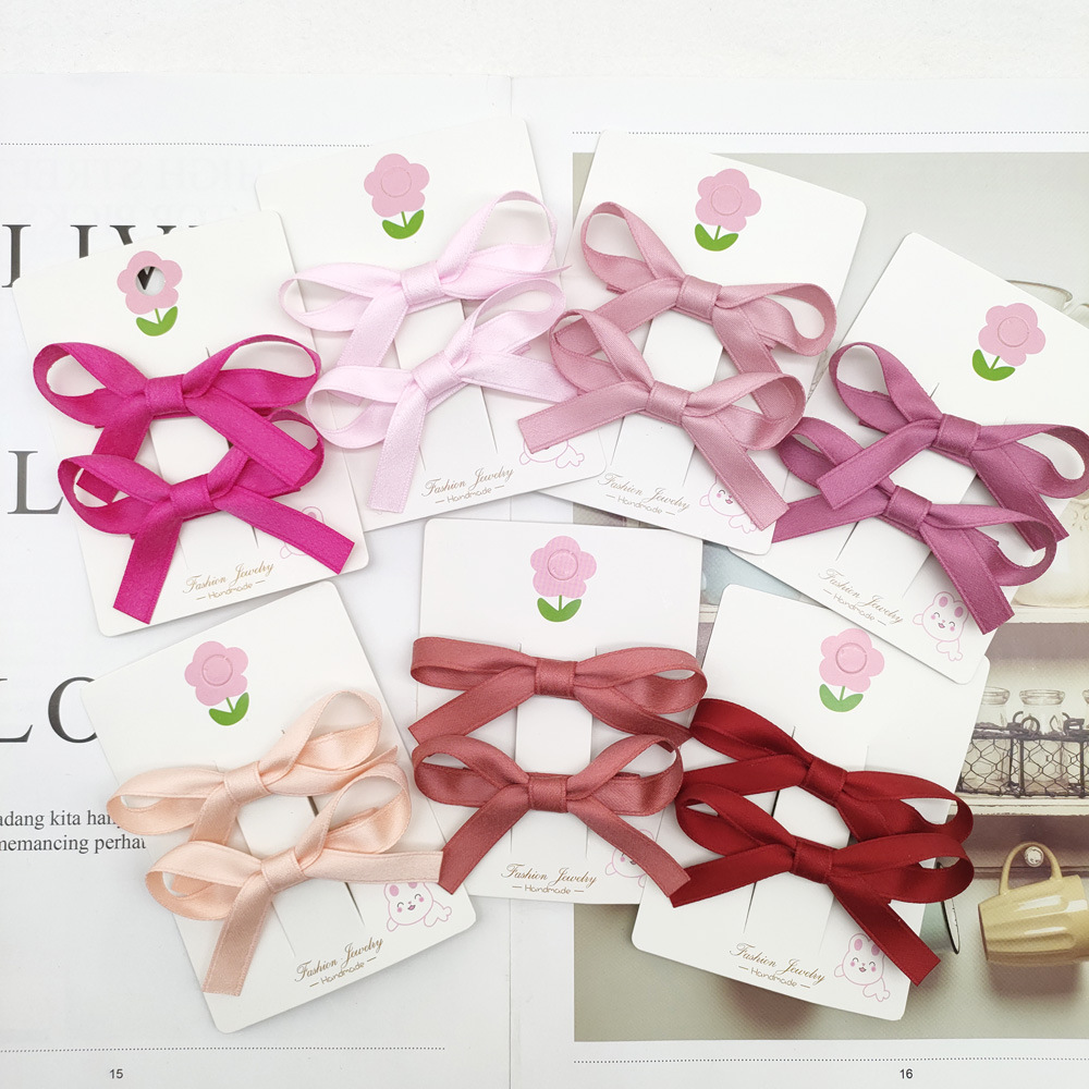 跨境甜美女孩纯色蝴蝶结发夹韩式涤棉氛围感百搭发饰公主刘海头夹详情12