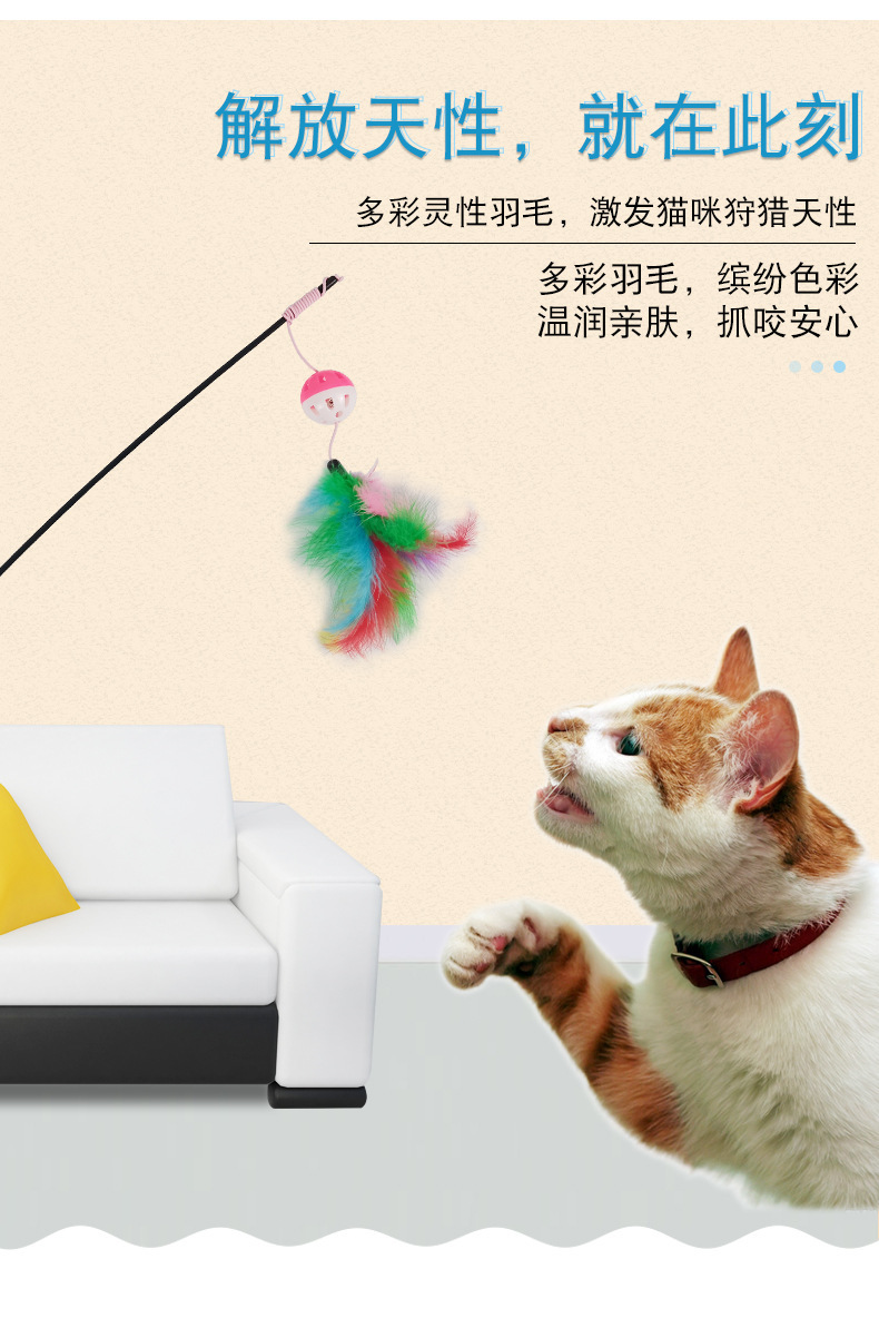 Cat toys with small balls, pet supplies, colorful feather cat toys, cat toys, interactive self-entertaining cat toys pic 3