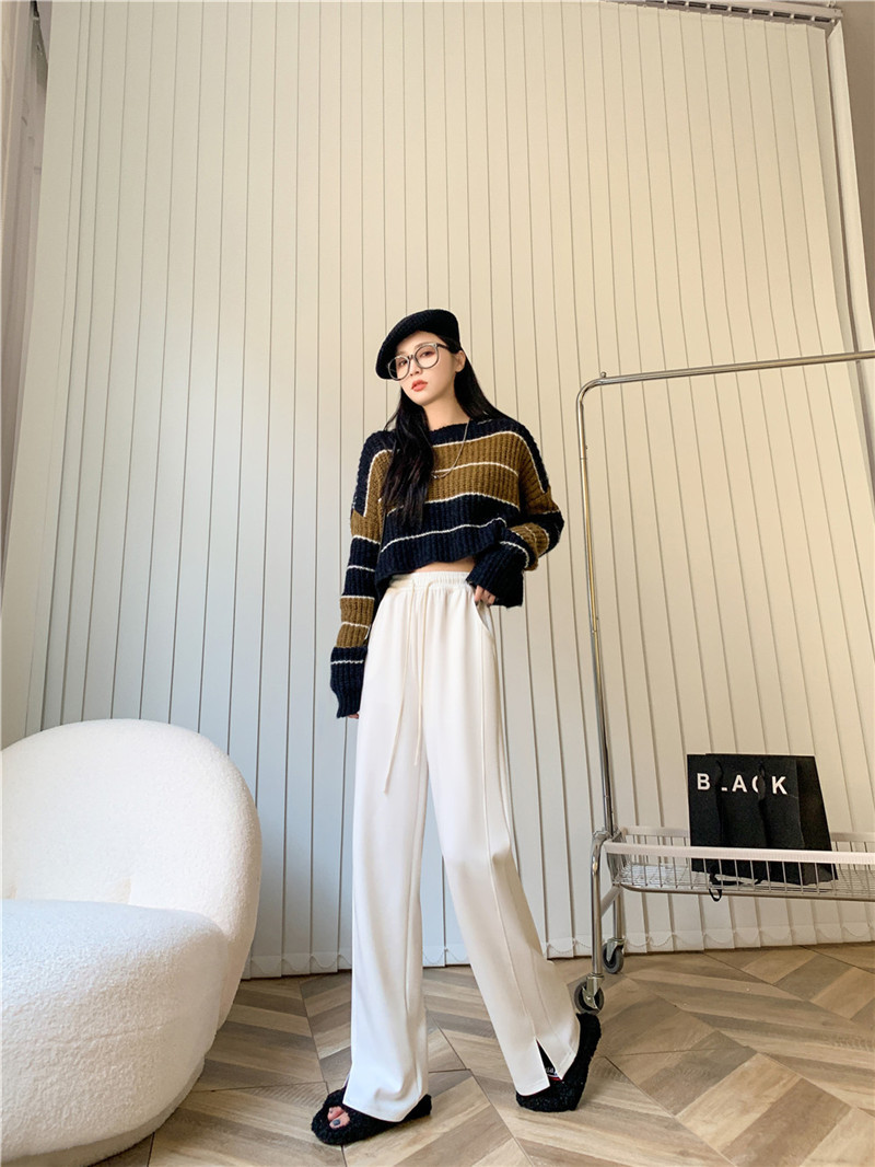 2023白色高腰阔腿裤女显瘦侧开叉宽松百搭空气裤拖地长裤直筒裤详情13