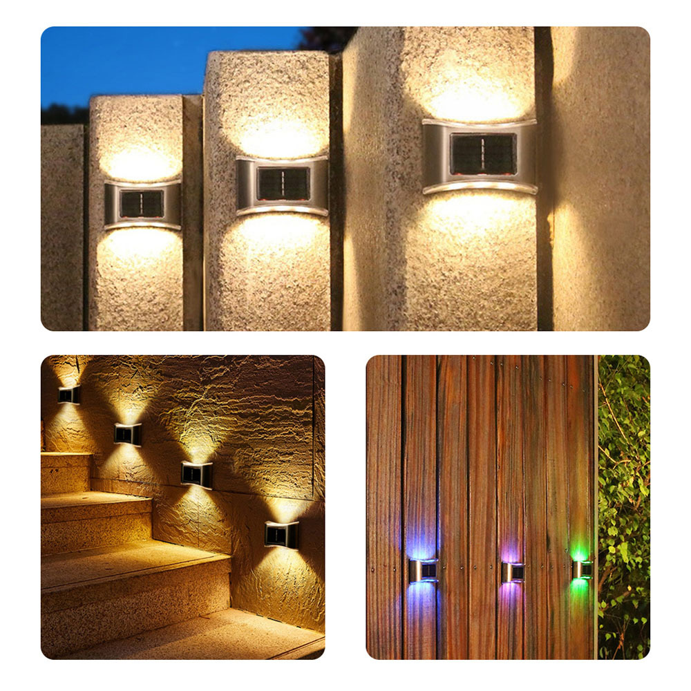 Wholesale of solar stainless steel wall lamps with 6LED upper and lower luminous fence lights, waterproof outdoor courtyard garden decorative lights pic 3
