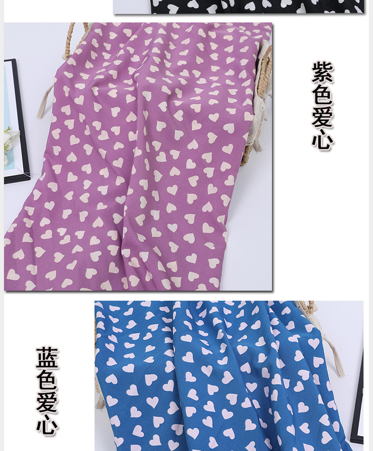 Heart-shaped printed polyester fabric in stock, fashionable dress, plain weave, new summer accessories, headwear, printed fabric pic 11