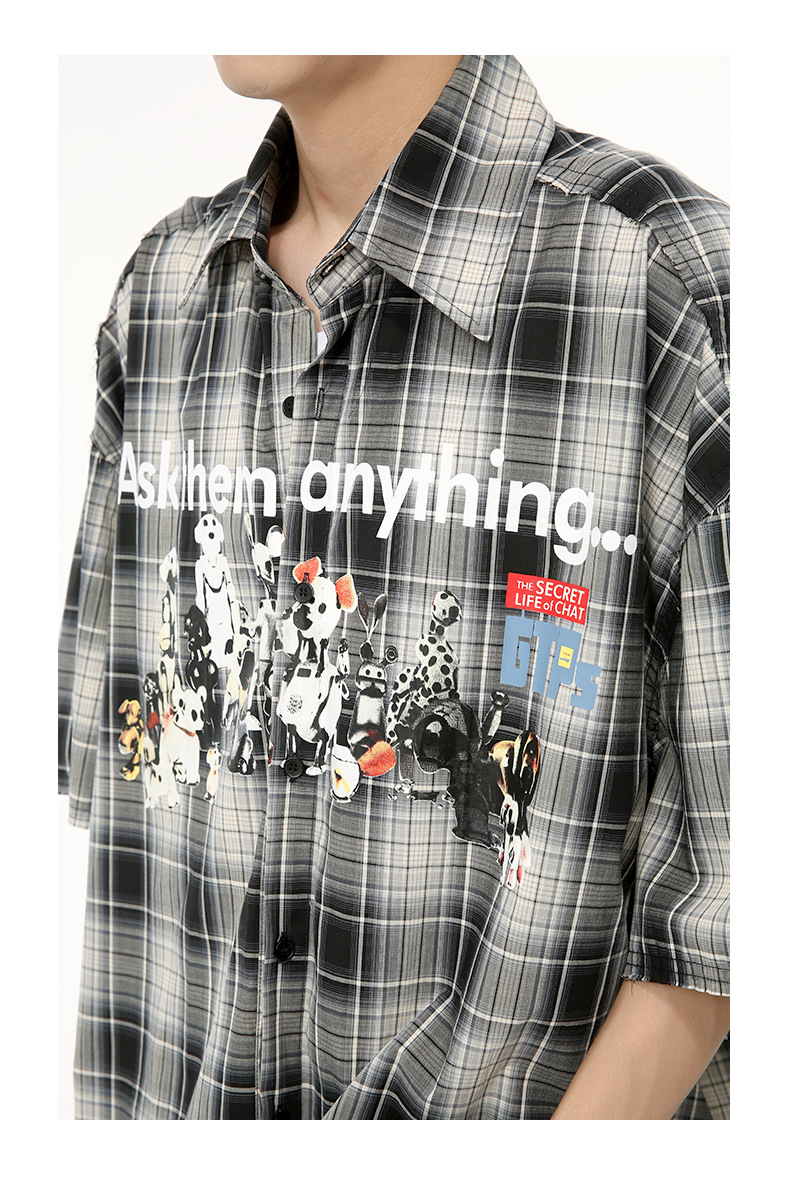 MTLCLOTHES男装|2024夏款新品 小众趣味复古卡通印花格子衬衫休闲详情16