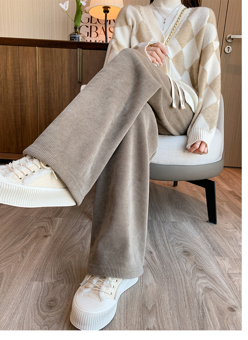 秋冬新款欧棉绒阔腿裤女高腰显瘦宽松抽绳百搭直筒垂感口袋休闲裤详情26