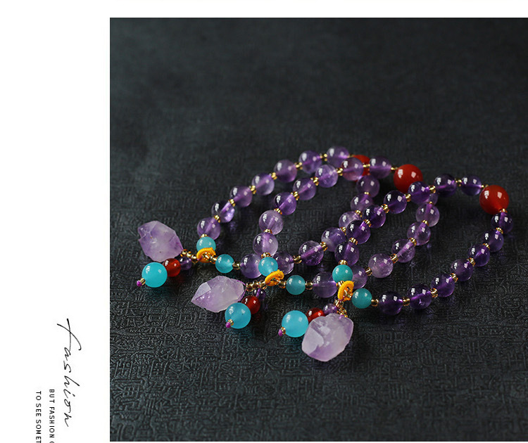 Natural lavender amethyst raw stone bracelet, raw ore irregular conformal amethyst cluster raw stone bracelet pic 6