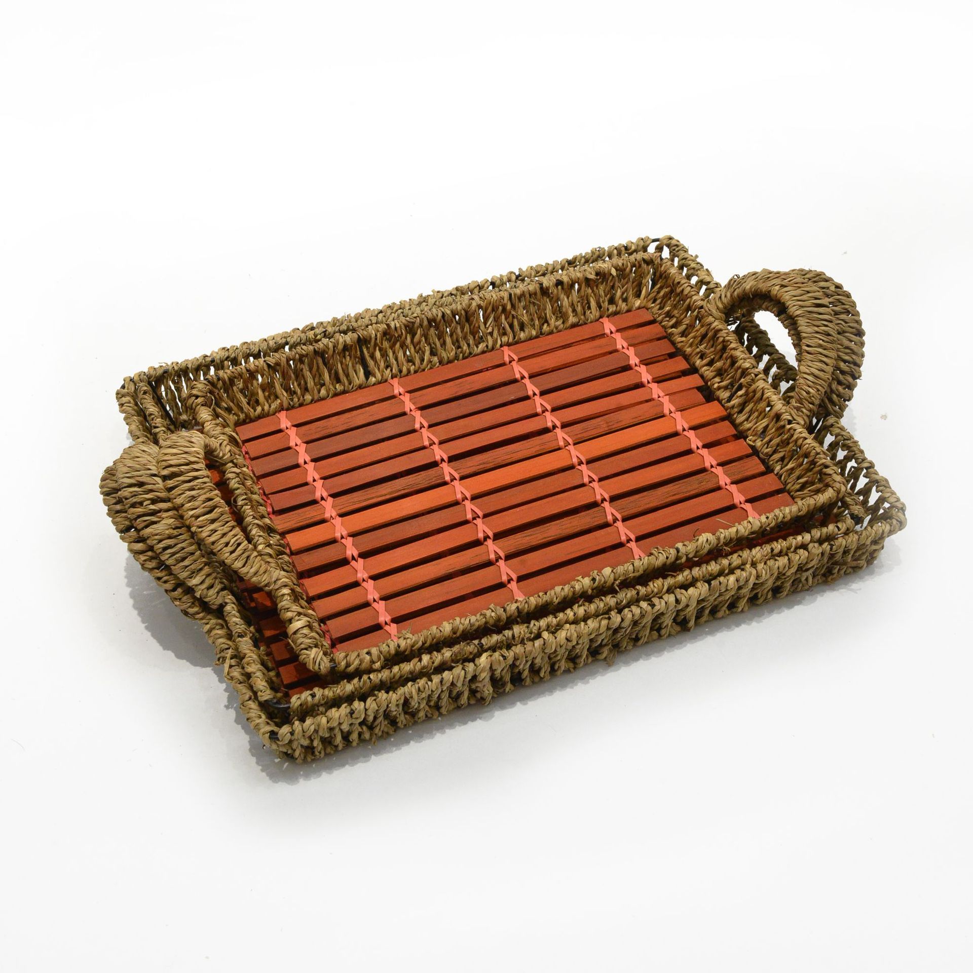 特价清仓桌面收纳托盘杂物钥匙收纳筐果茶几零食编织筐仿藤编织盒详情8