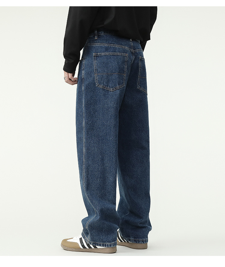 秋冬新款男装 深蓝色韩版水洗牛仔裤 中直筒宽松阔腿长裤子 适合运动休闲男士裤装详情16