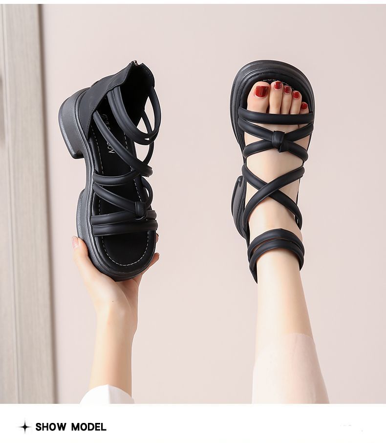 罗马凉鞋女夏季2024年新款平底防滑外穿沙滩鞋百搭黑色缕空凉靴潮详情10