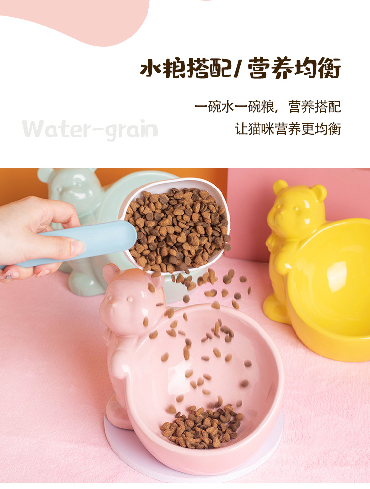 Large-diameter beveled ceramic cat bowls, high-legged cone cat food bowls, cartoon animal dog bowls, wholesale pet supplies, suction cups, pet-specific, exquisite, practical and easy to clean pic 6