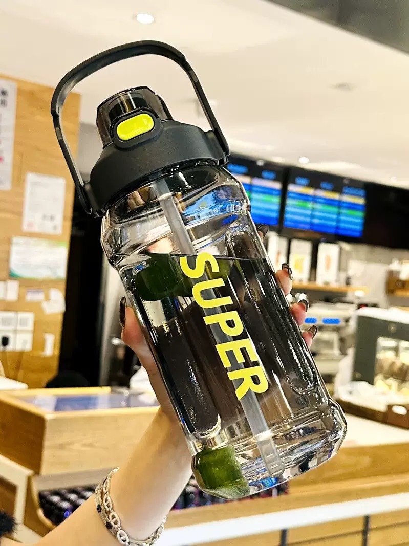 2-liter large-capacity sports water bottle, popular Instagram trendy straw cup with scale, portable and simple, leak-proof and shock-resistant water cup pic 21