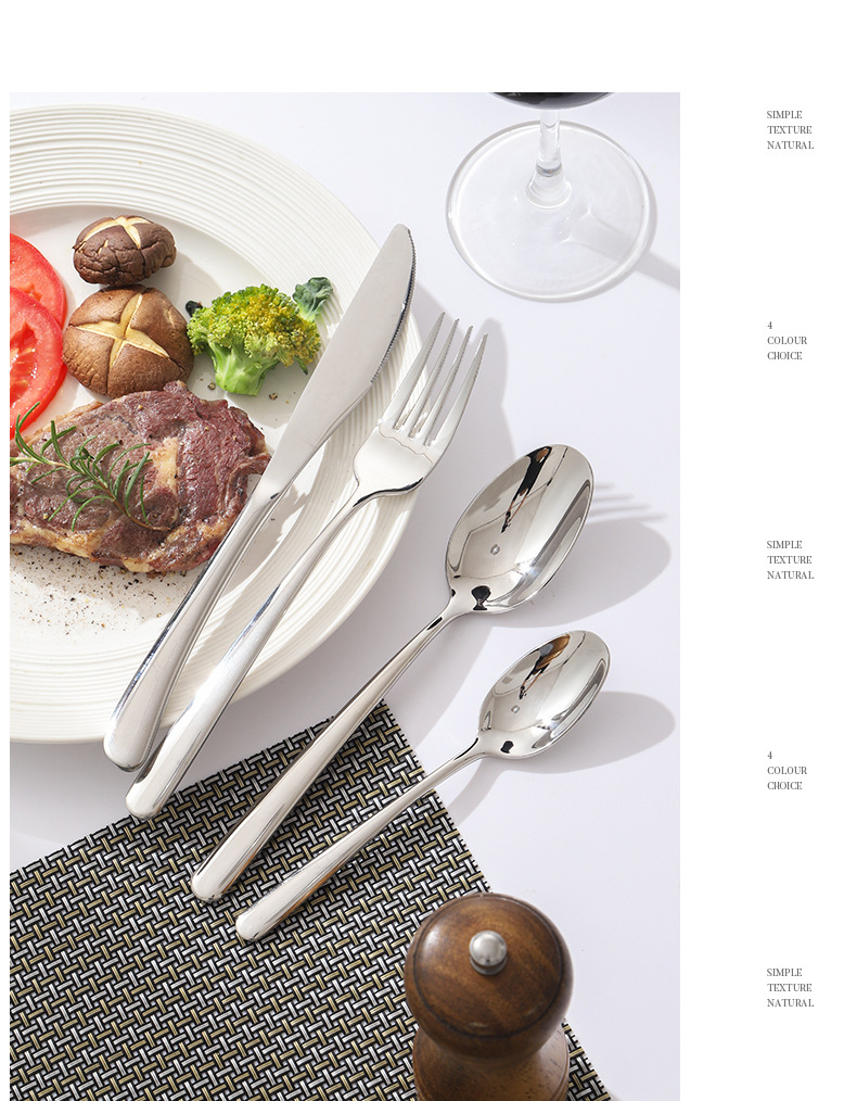 304不锈钢优雅系列刀叉勺餐具四件套 加厚西餐牛排刀汤勺咖啡勺子详情12