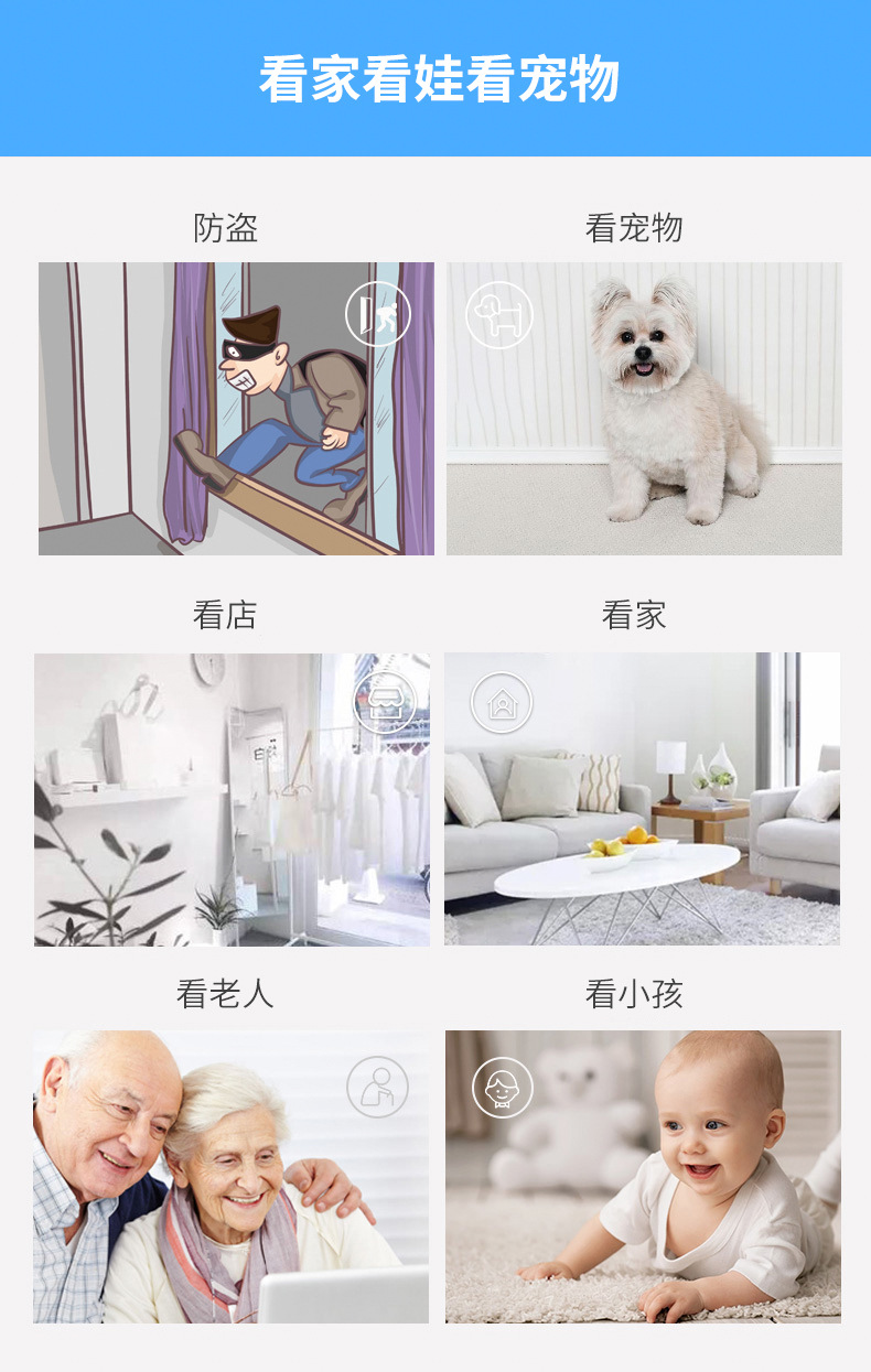 摄像头家用wifi监控器高清夜视ip camera跨境代发远程监控摄像头详情2