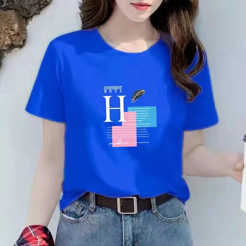白色女士棉短袖T恤女2023新款夏季小个子体恤正肩大码印花上衣详情23