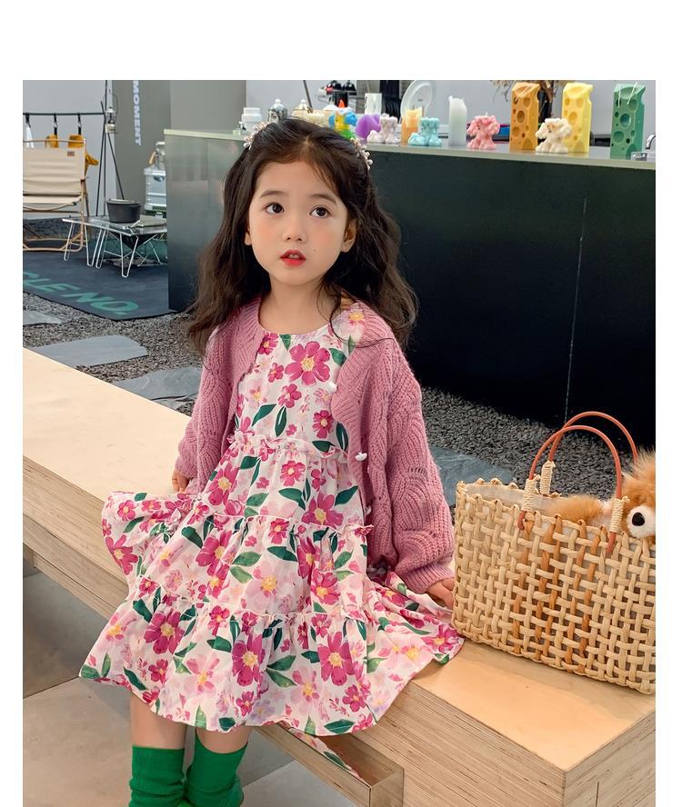 图图小象女童秋季童装儿童韩版碎花连衣裙洋气针织开衫宝宝套装详情31