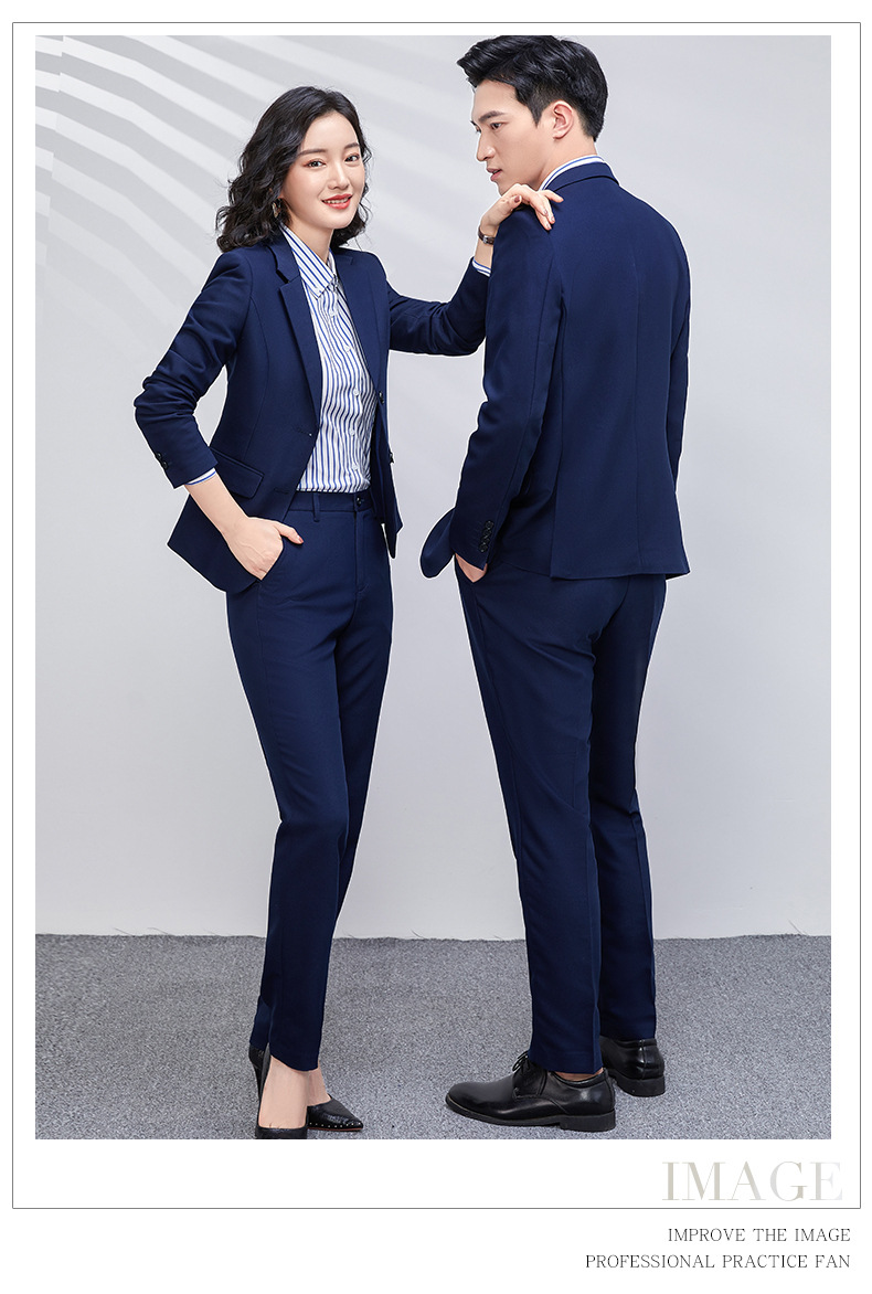 男士商务西服套装宝蓝黑色房地产销售教师工作服职业正装高端西装详情13
