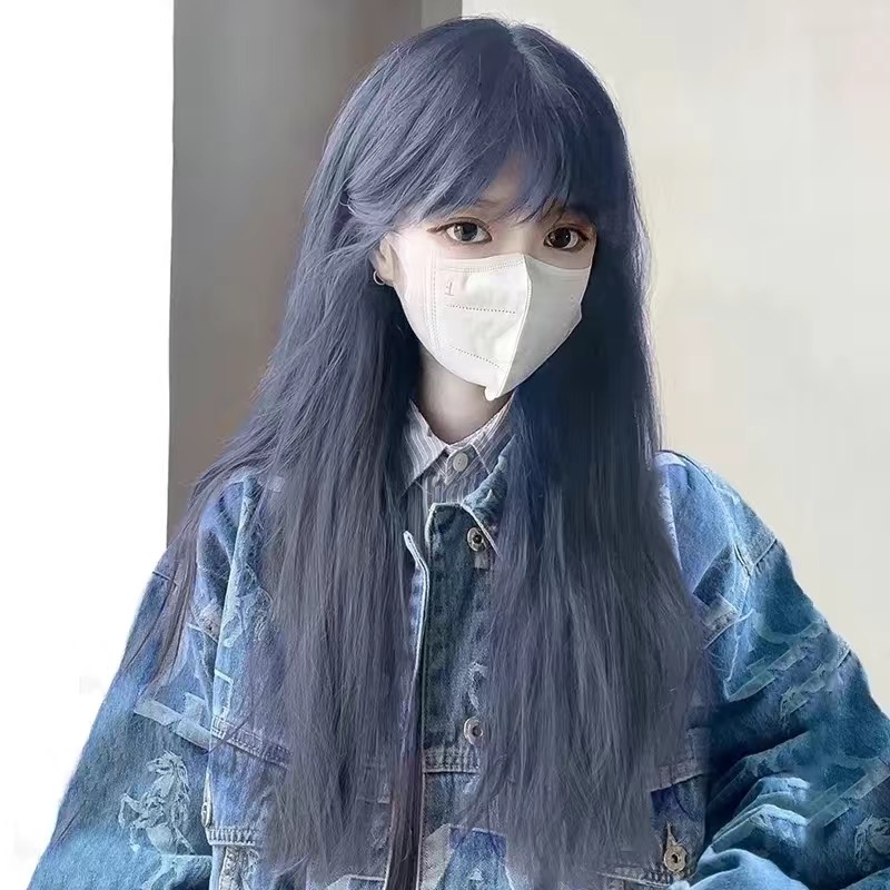 Bubble bean wig, long female hair, cold heart, straight hair, Internet celebrity cosplay air bangs, daily natural full head set pic 16