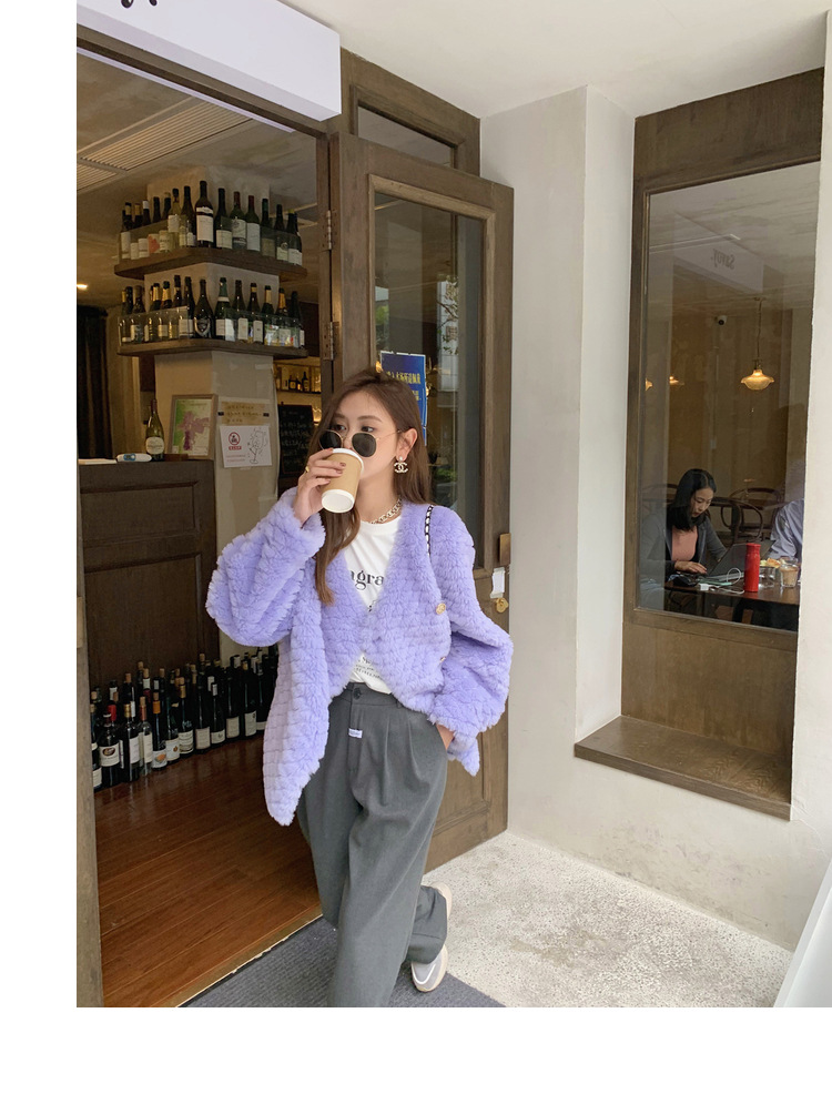 冬季新年羊羔毛皮草短款女网红羊剪绒布加迪全羊毛年轻短外套详情80