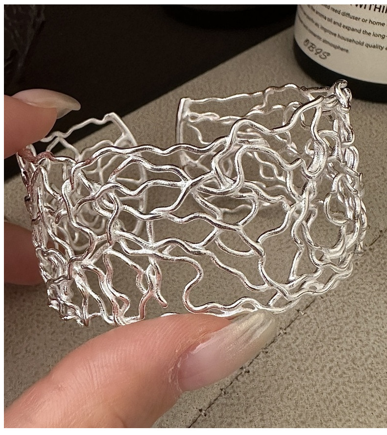 925纯银韩国东大门原单复古线条手环韩系简约时尚款镂空线条手镯详情4