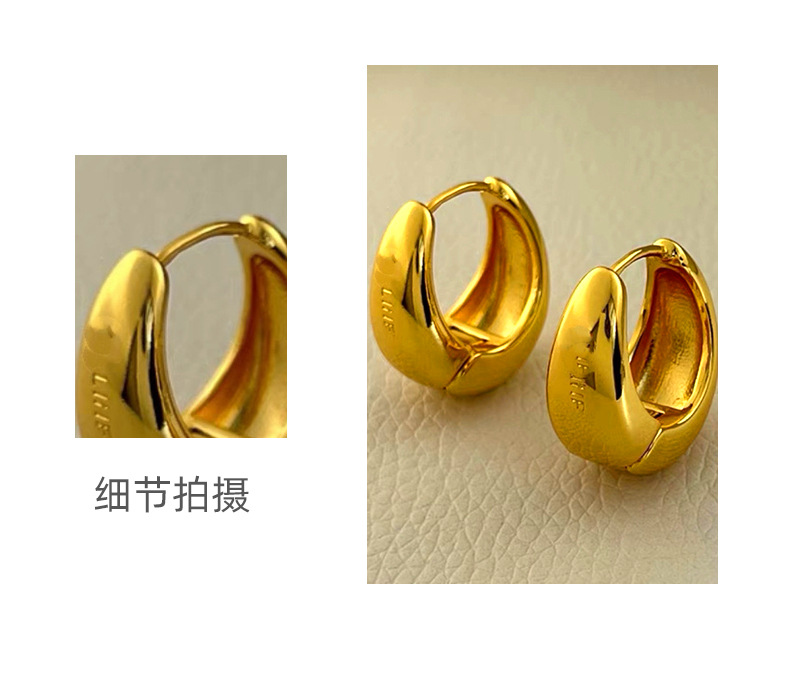 法式复古CELI冷淡风高级感耳扣黄铜18K真金简约圆圈气质耳环详情7