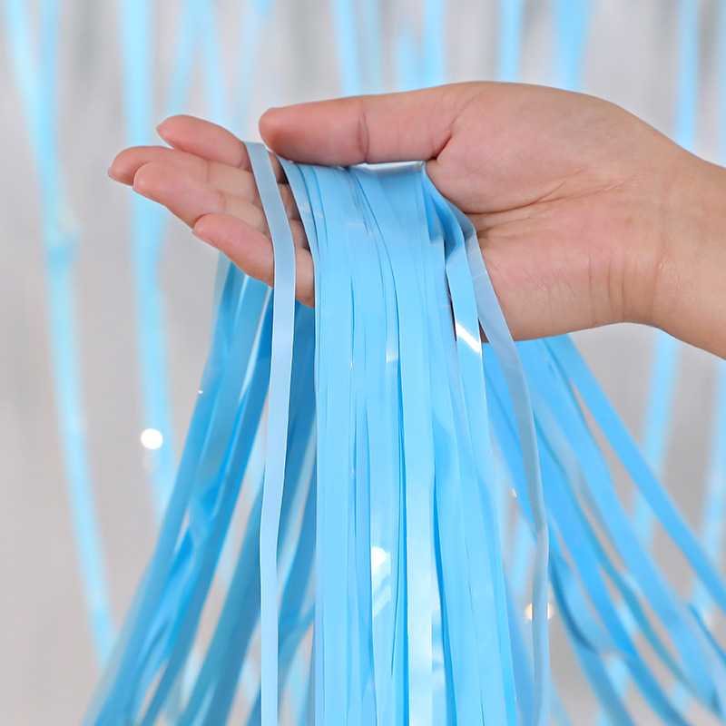 New in-stock style gradient rain silk curtain 2-meter macaron-colored tassel balloon wedding room party background wall curtain decoration pic 6