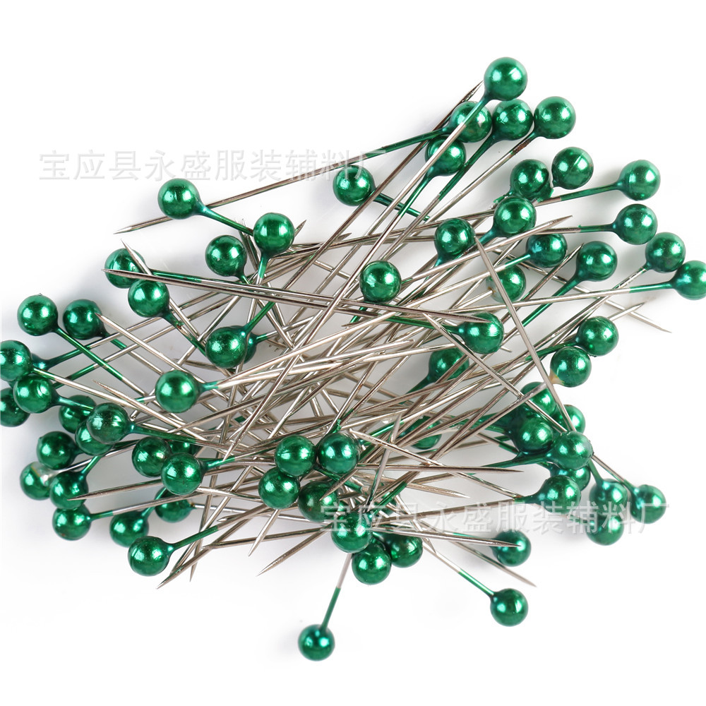 厂家供应100枚盒装彩色镀镍珠光针DIY服装定位装饰珠针批发可定色详情12