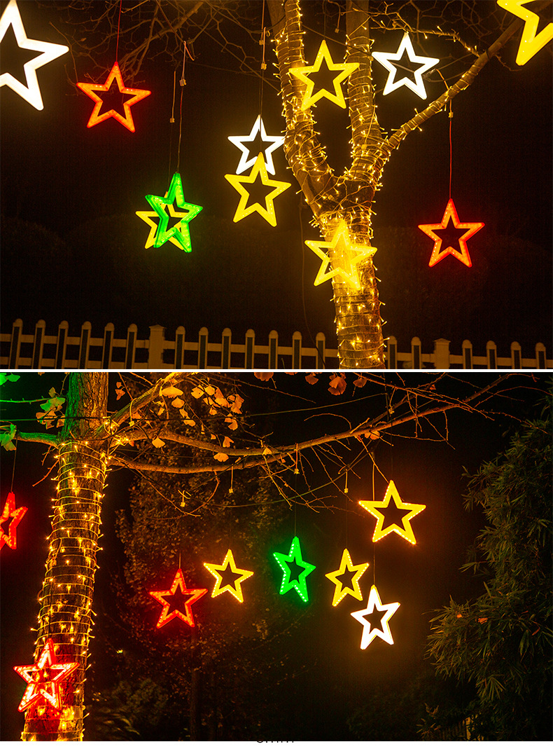 New atmosphere hanging tree lights, five-pointed star pendants, starry sky garden lights, outdoor waterproof light strings, Christmas decorative lights pic 3