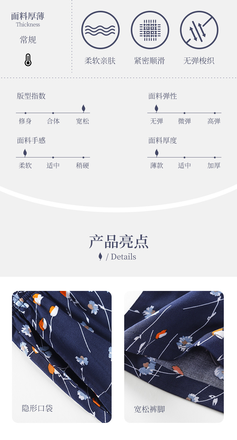 新款批发夏女士高腰人棉外穿休闲花裤阔腿防蚊七分裤家居裤详情3