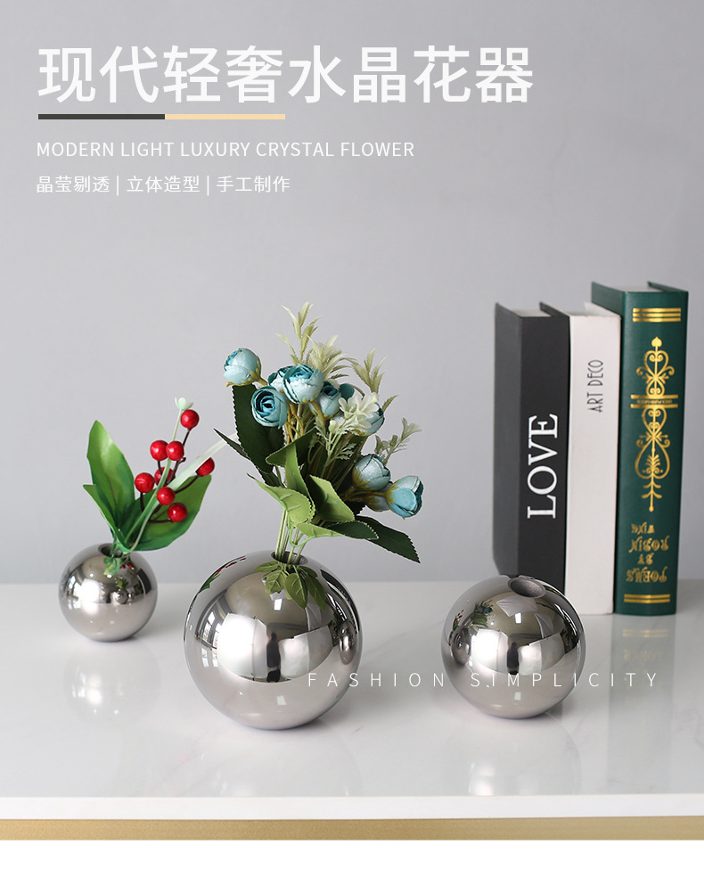 Modern and simple crystal vases, dry flower arrangements for the living room, Nordic light luxury flower vases, soft furnishings for the dining table, creative decorative items pic 17