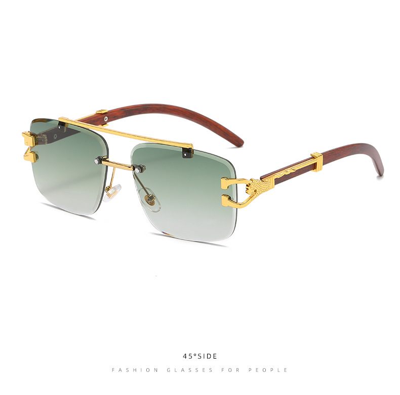 无边框太阳镜女复古方框木纹腿墨镜男ins潮双梁防紫外线太阳眼镜详情17