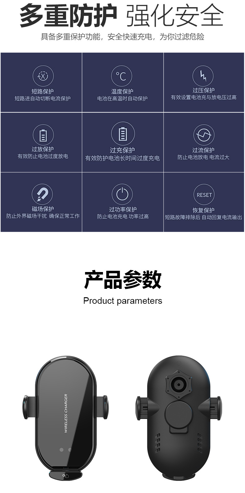 跨境车载支架无线充电15W快充仪表台出风口通用汽车手机支架新款详情11