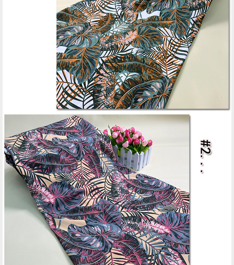Leaf-shaped printed fabric, fashionable beach dress, printed fabric, fashionable shirt, dress fabric wholesale, polyester printed pic 10