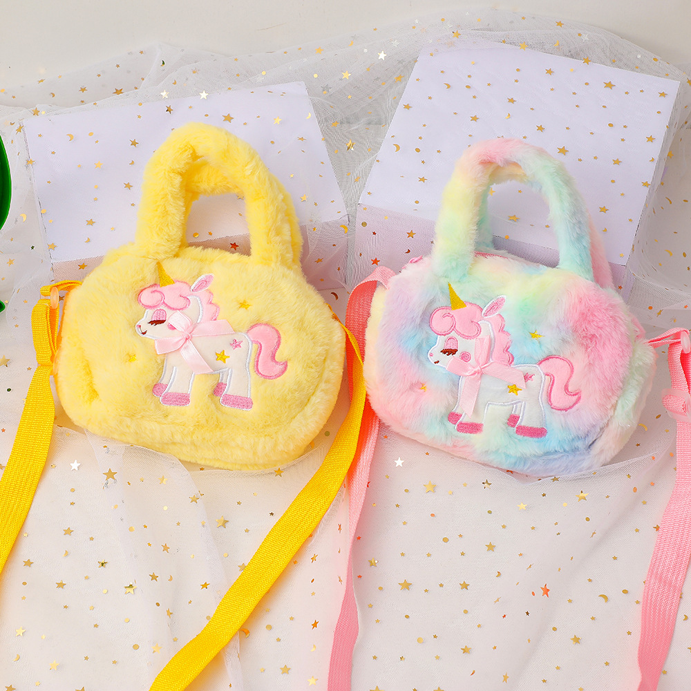 新款独角兽儿童斜跨包欧美时尚单肩包小女孩可爱手提包uincorn包幼儿园女童斜挎小方包收纳包拎包冬季毛绒包详情7