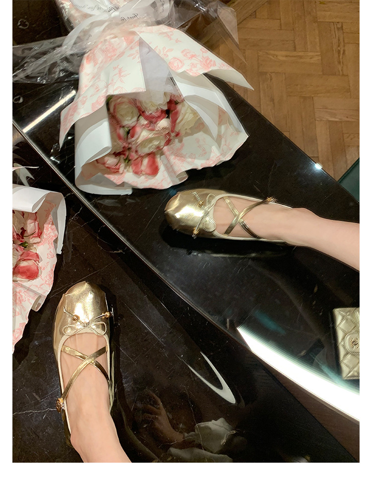 羊皮版~葡萄妈同款少女蝴蝶结交叉带芭蕾舞鞋平底玛丽珍鞋女单鞋详情48